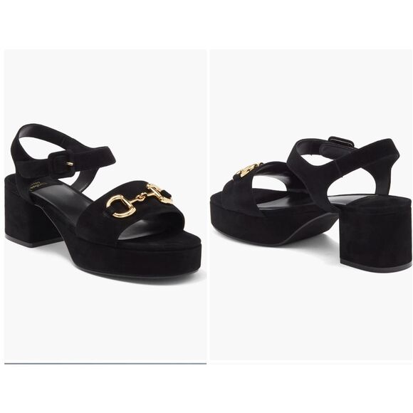Jeffrey Campbell Black Suede Gold Timeless 2 Platform Sandal Shoe Women Size 7 - Picture 1 of 6